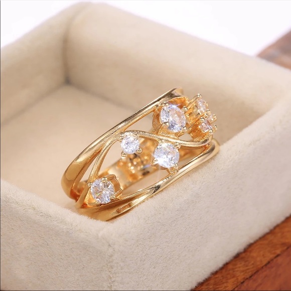 New Women’s Yellow Gold Plated Diamond Ring - Picture 4 of 8